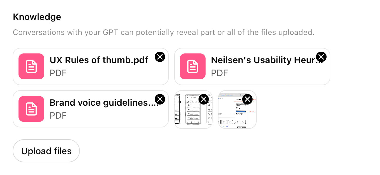 Uploaded knowledge files in GPT interface