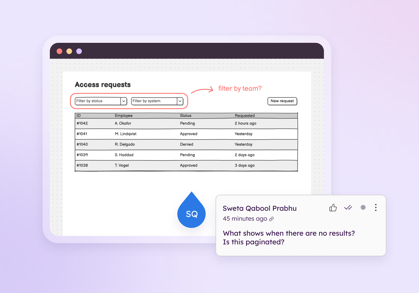 Comments on two wireframes