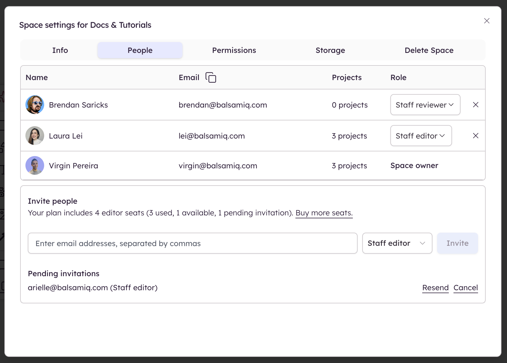 Manage members, roles, and invitations in the Space People tab.