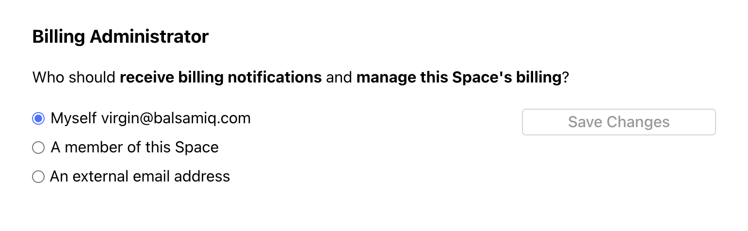 Screenshot of the Billing Administrator Invite field selected, to set the Billing Admin.