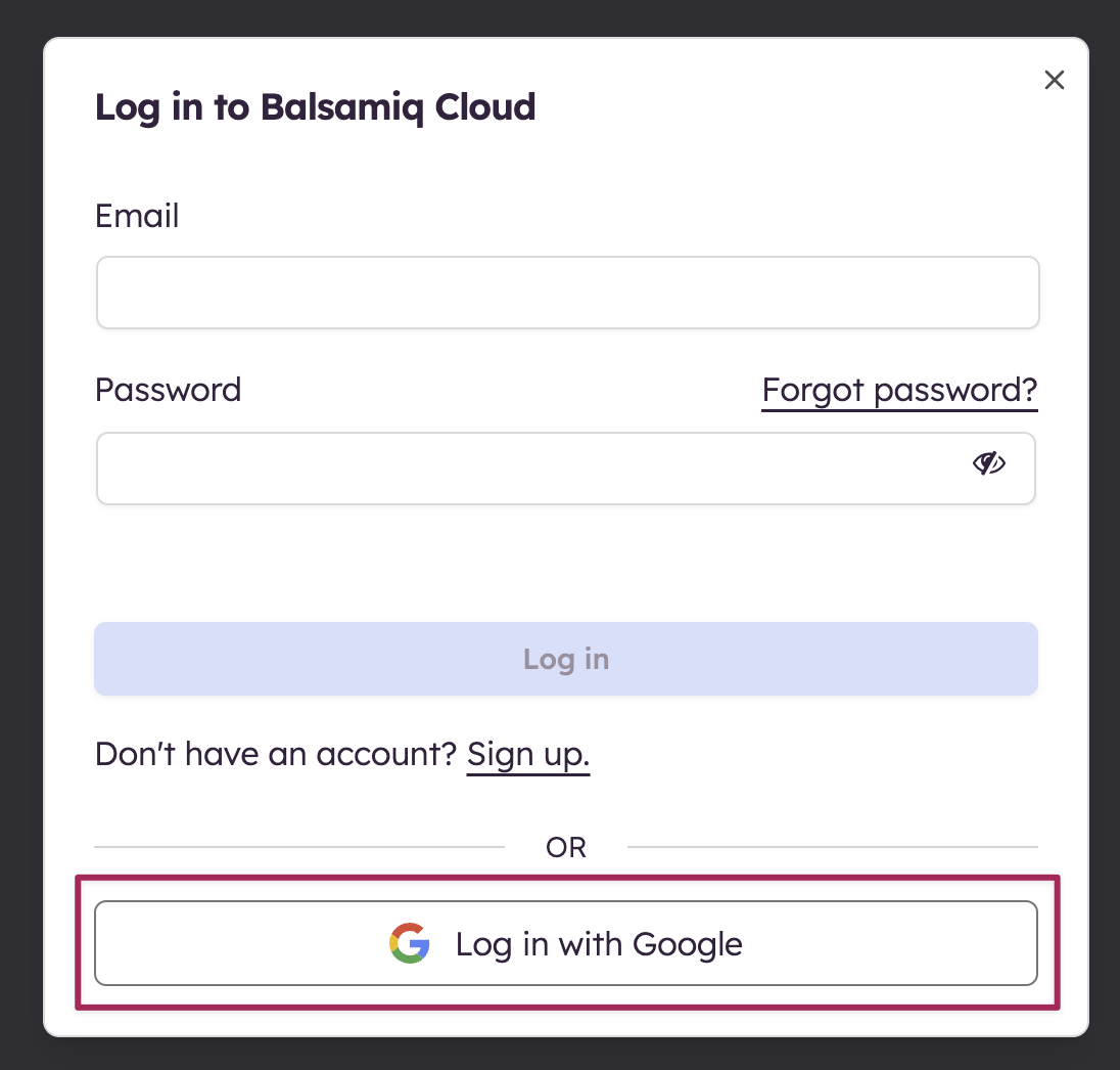 Log in to Balsamiq Cloud using the Google authentication option.