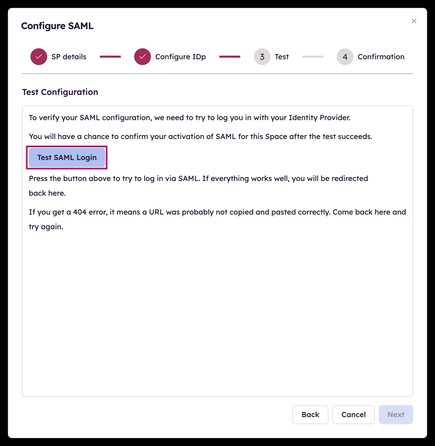 Test your SAML login to confirm the connection between Balsamiq Cloud and your Identity Provider.