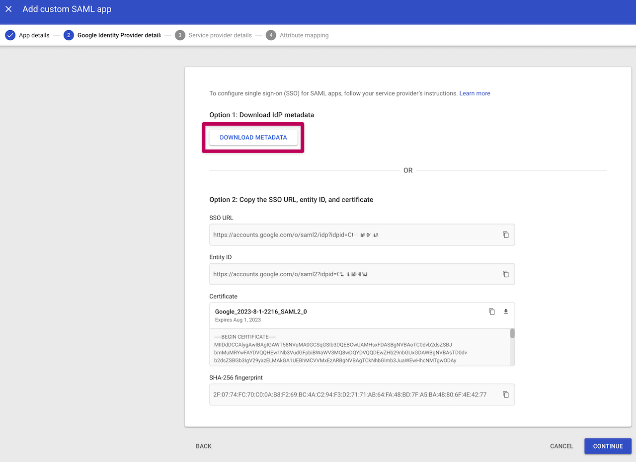 Copy your Space ID from the ACS, Entity, or Start URLs to configure your SAML integration.