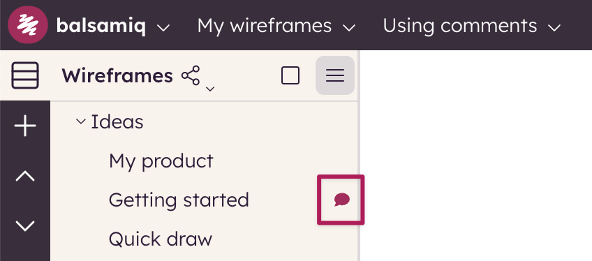 Comment icon next to wireframes indicates discussion is attached