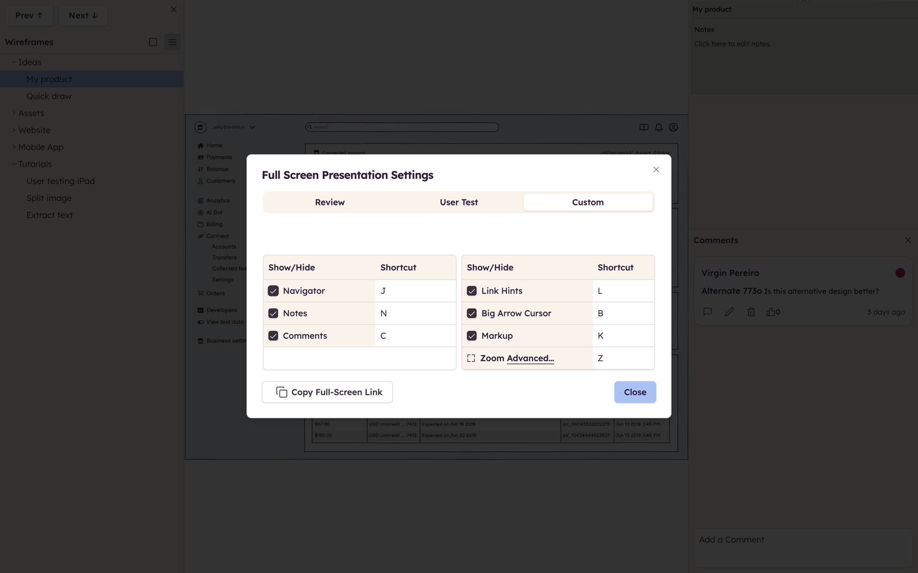Customize Full Screen Presentation settings