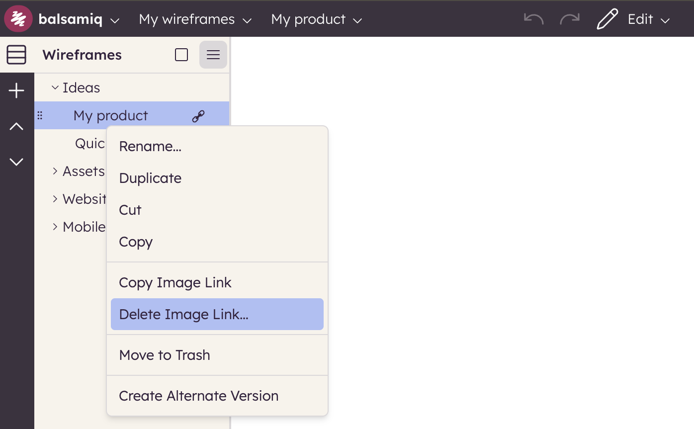 Choose 'Delete Image Link' from the wireframe menu to disable public access to the linked image