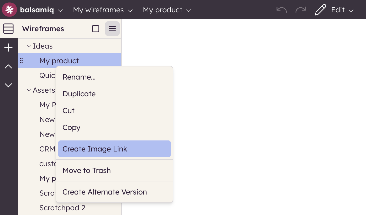 Use export options like PNG, PDF, or image links to share wireframes outside Balsamiq Cloud.