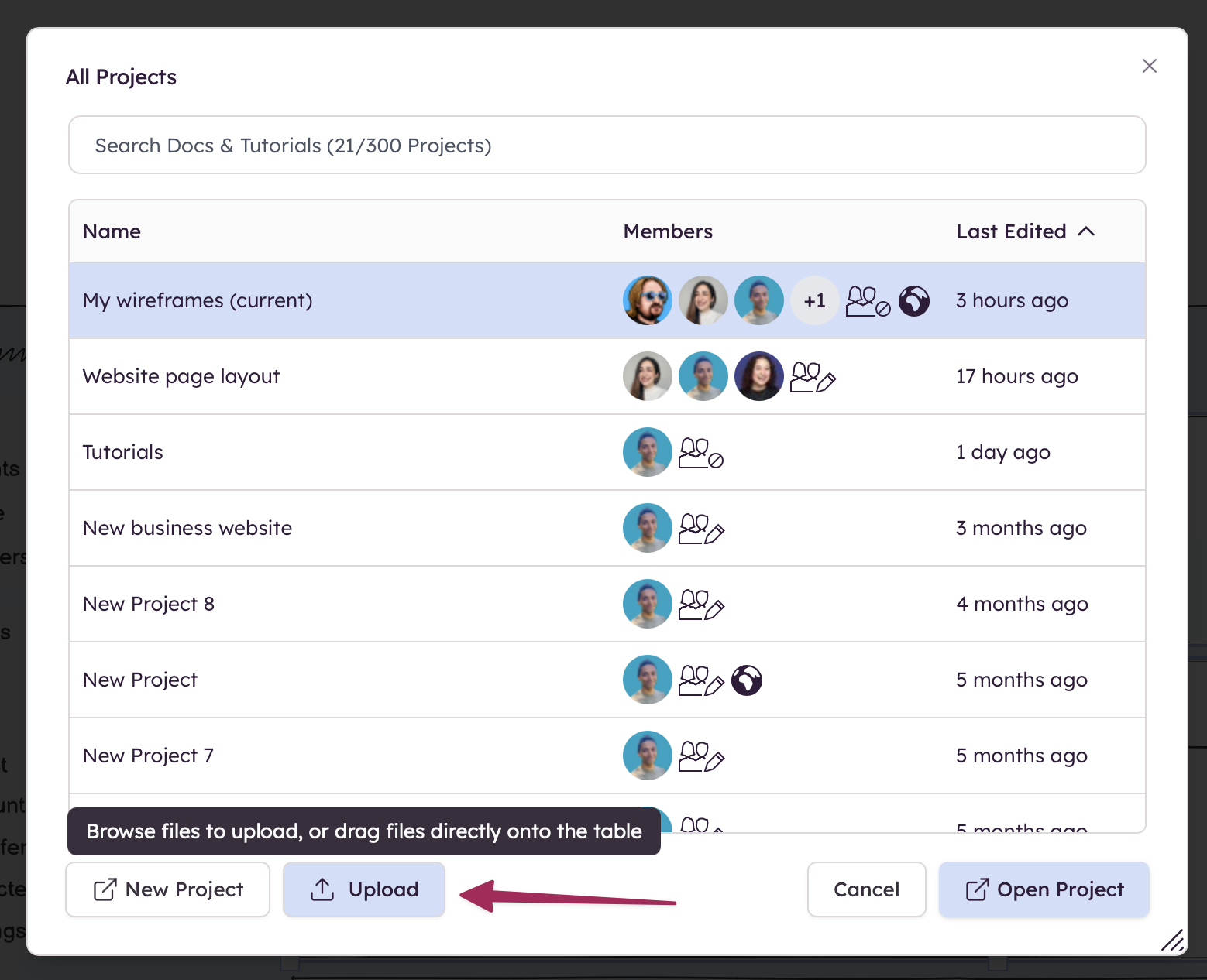 Import wireframes from another Balsamiq project using Project > All Projects > Upload Project