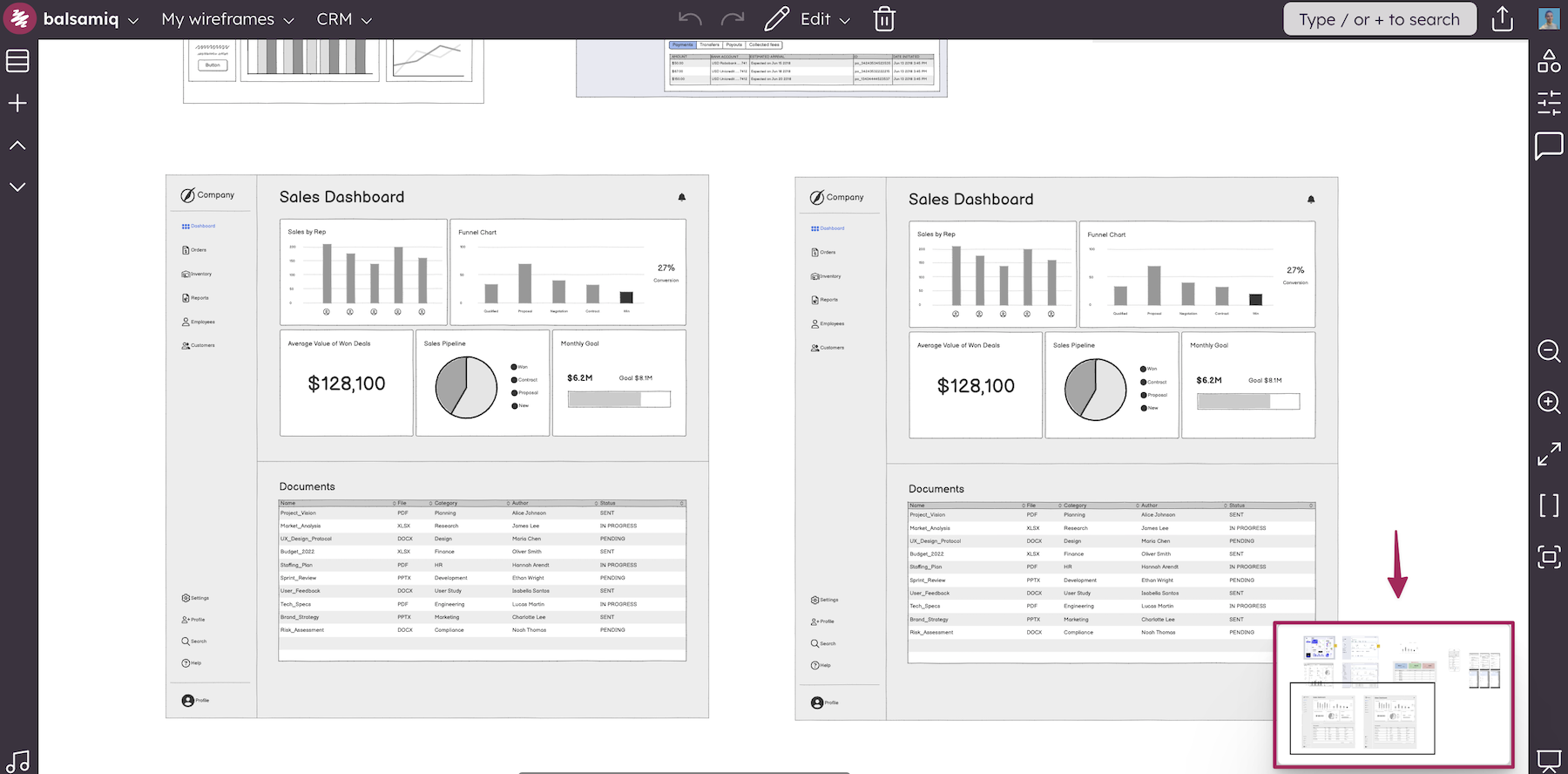 Zoomed-out view of large wireframe with Mini-map for navigating the canvas.