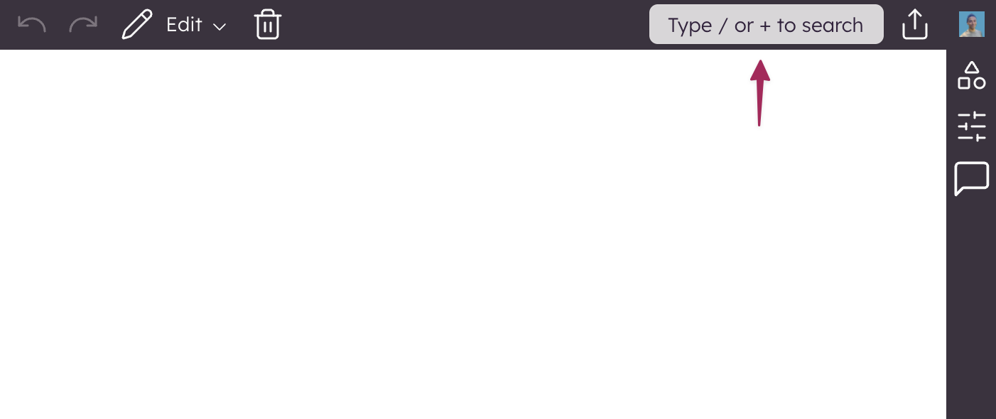 Search field in Balsamiq toolbar, used to find and insert controls, icons, or templates into wireframes.