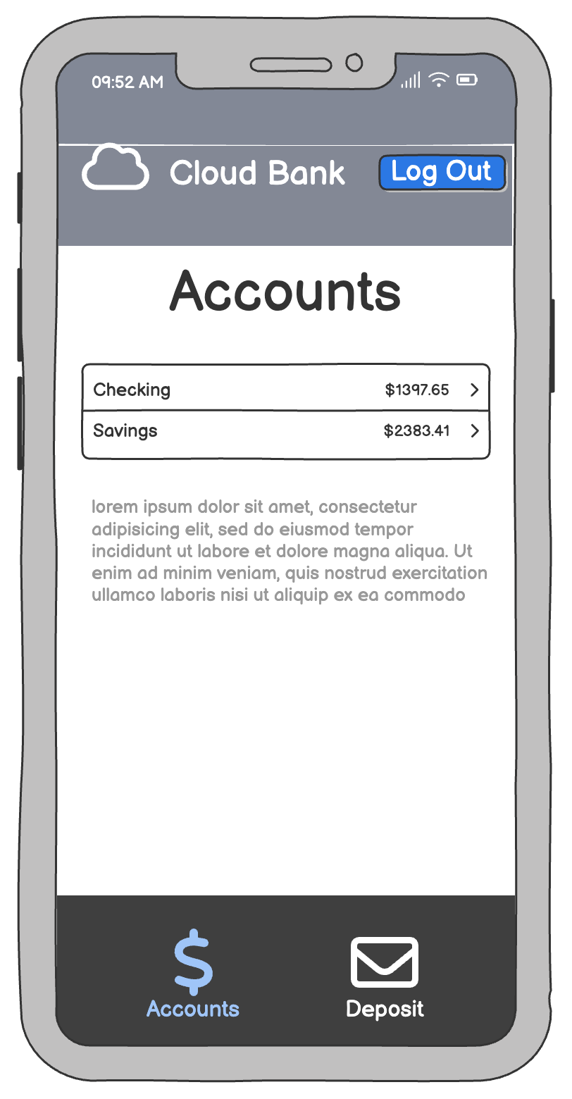 Enter username and password on Cloud Bank login screen, option to save username, then tap Log In.