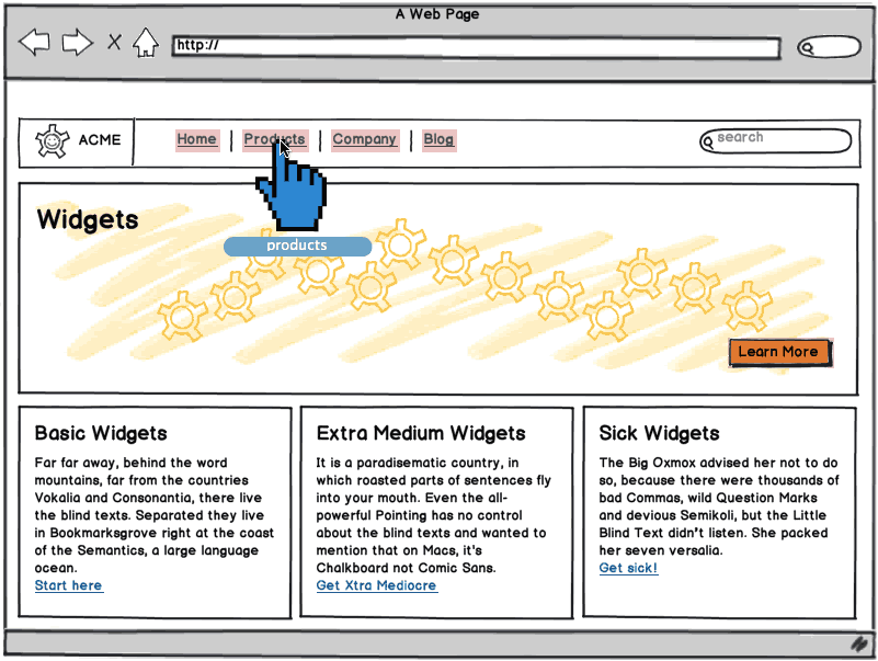 Click through a prototype website to show navigation and flow.