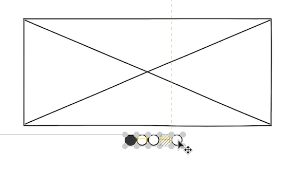 Dragging and aligning multiple circle icons below the image for carousel pagination.