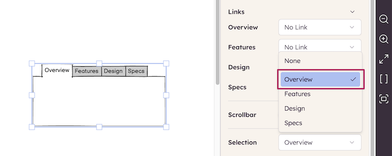 Tab bar properties menu showing Overview tab selected as active.