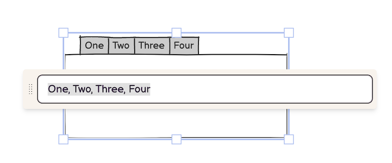 Tab bar with labels entered as comma-separated text in the editor.