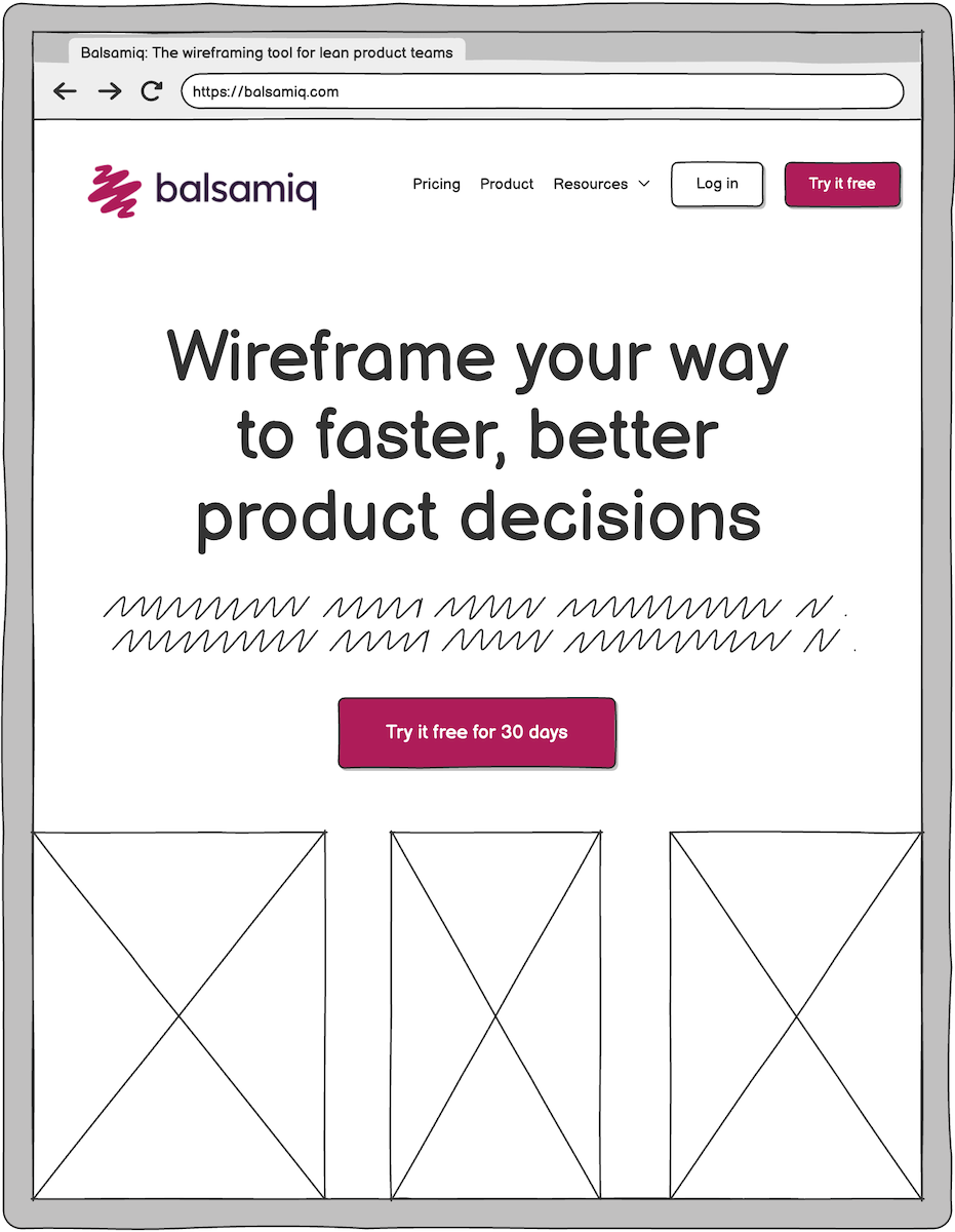 Example website wireframe displayed within iPad viewport.