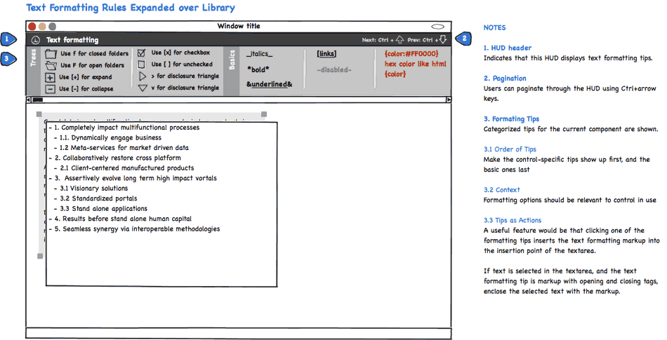 Expand text formatting rules with clear HUD tips and notes.